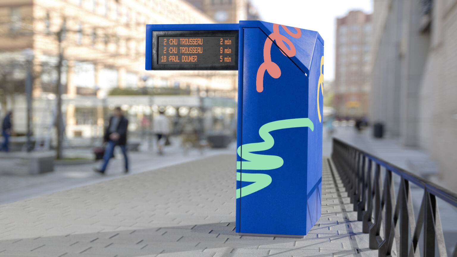 Borne ticket dans la rue avec tracés de couleurs